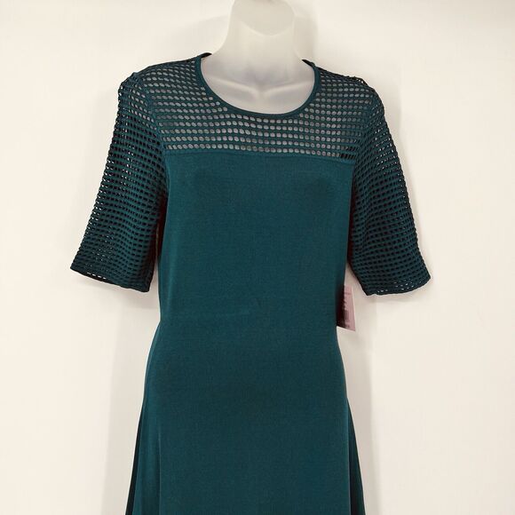 NWT Nanette Lepore M Teal Blue Green Perforated Sweater Dress Demure Holiday - Picture 10 of 16